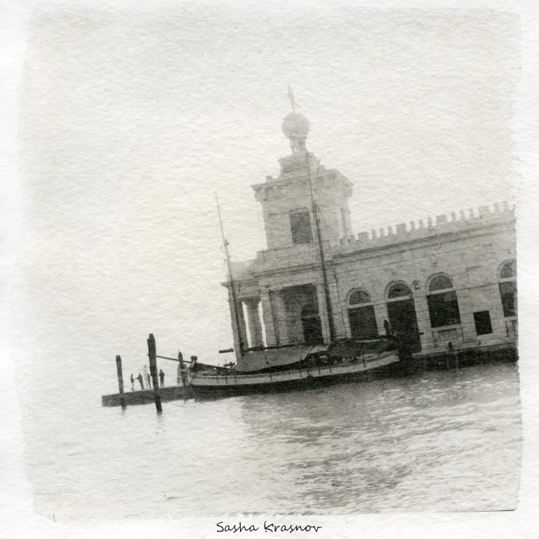 Venice, Fog. Punta della Dogana. Hahnemuhle Torchon 275g watercolor paper, Fomaspeed liquid photographic emulsion © Sasha Krasnov Photography