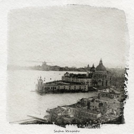 Venice, Punta della Dogana. Hahnemuhle Andalucia 500g watercolor paper, Fomaspeed liquid photographic emulsion © Sasha Krasnov Photography