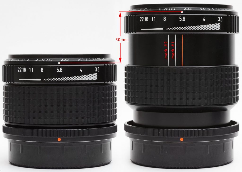 Pentax 67 120mm f3.5 Soft - focusing marks and helicoid extension